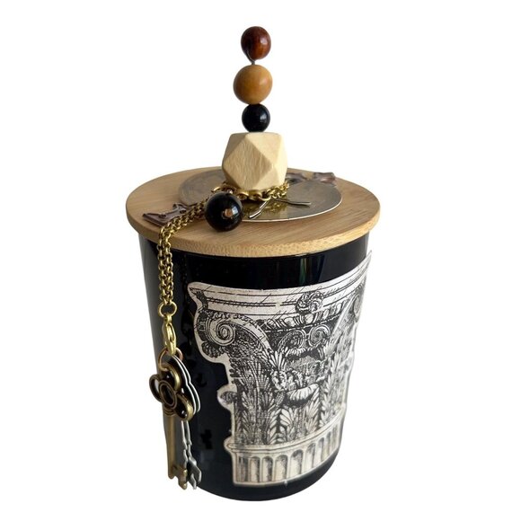 Architecture Glass Jar Jewel Encrusted Lid Ball Tassle Vanity Jar Jeweled Ornate - Picture 1 of 6